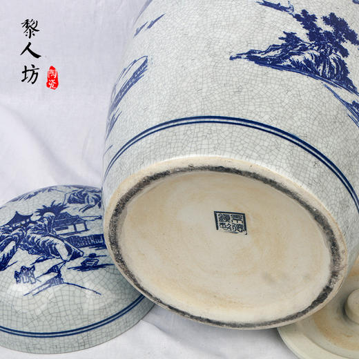 陶瓷骨灰坛双盖景德镇裂纹青花山水陶瓷骨灰盒 商品图4