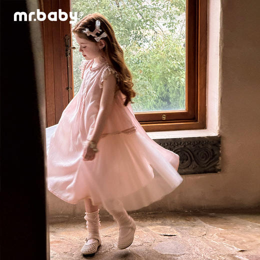 mr.baby26春夏女童甜美飞飞袖蕾丝花边天丝莱赛尔连衣裙公主裙 商品图3
