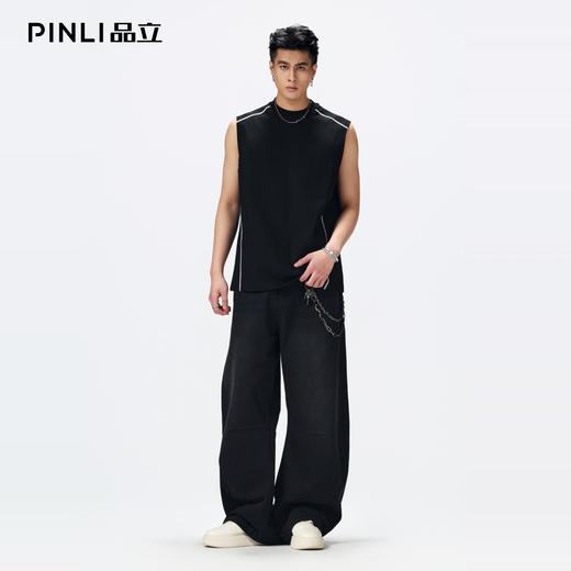 PINLI品立2026夏季新款男士圆领线条无袖宽松背心上衣GD262114028 商品图1