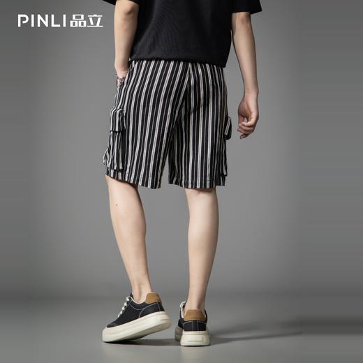 PINLI品立2026春季新款男士宽松多口袋条纹工装休闲短裤五分裤潮B262117023 商品图2