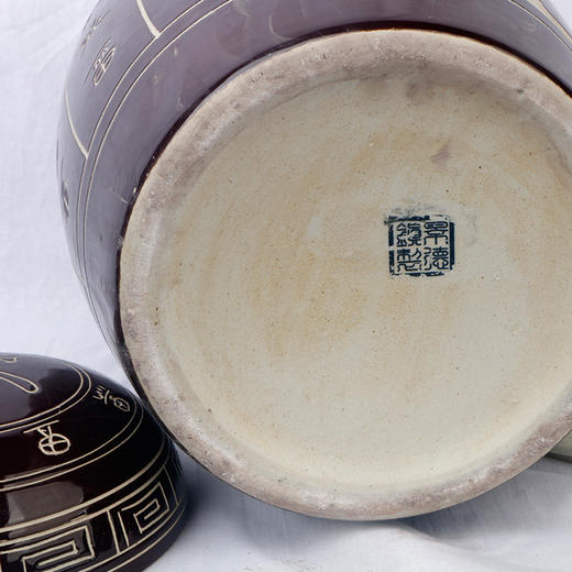 咖啡色殡葬骨灰盒 景德镇陶瓷寿坛捡骨罐双层盖骨灰坛 商品图4