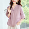 新中式苎麻绣花衬衫 春夏五分袖v领上衣国风新中式衬衣 商品缩略图3