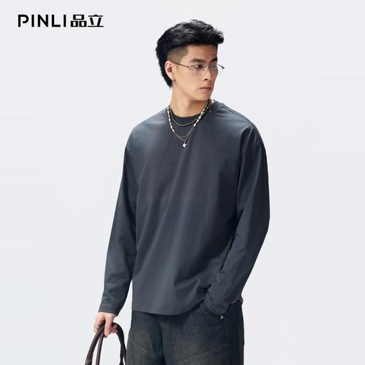 PINLI品立2026春季新款男士宽松打底上衣圆领落肩索罗娜长袖T恤潮GD262111021 商品图2