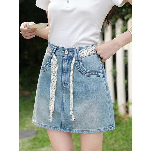 鹿向南「浅夏织梦」浅蓝色牛仔半身裙女夏季韩系小个子A字短裙子 商品图0