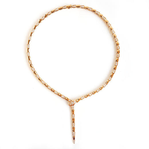 【95新】BVLGARI宝格丽Serpenti Viper系列353037玫瑰金半钻蛇骨项链链长约40cm女士040326NJS17 商品图0