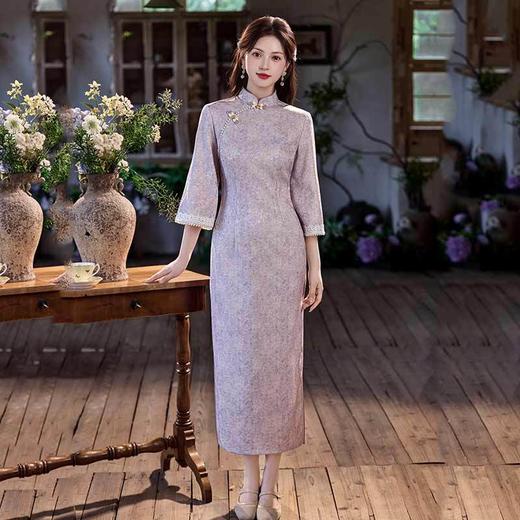 紫色国风新中式长袖旗袍改良年轻款高级感复古修身收腰旗袍SC21920 商品图1