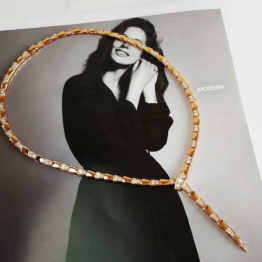 【95新】BVLGARI宝格丽Serpenti Viper系列353037玫瑰金半钻蛇骨项链链长约40cm女士040326NJS17 商品图2