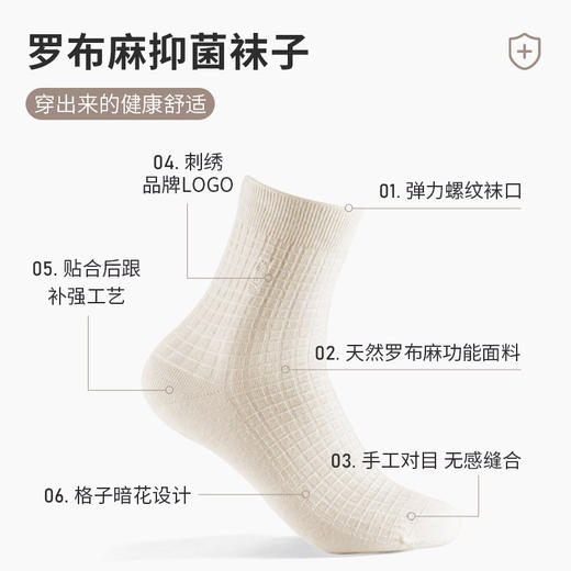 戈宝男士格子中筒袜罗布麻远红外除臭吸湿透气 商品图1