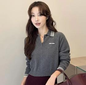 重磅渠道  miu羊绒polo  羊毛羊绒  镂空立体肌理感针织