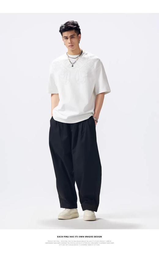 PINLI品立2026夏季新款男士宽松圆领激光烧花短袖T恤休闲上衣潮牌GD262111016 商品图6