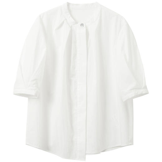 三彩2026夏季新款白衬衫宽松中袖立领衬衣上衣通勤气质简约S 商品图4