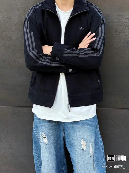 F031009男女同款美式复古条纹翻领休闲运动舒适百搭时尚夹克 商品图3