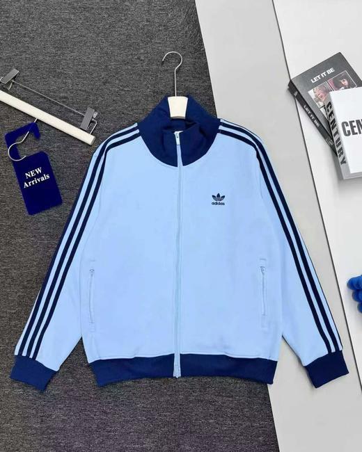 F031053条纹立领蓝色拉链长袖修身夹克外套男女同款 商品图0