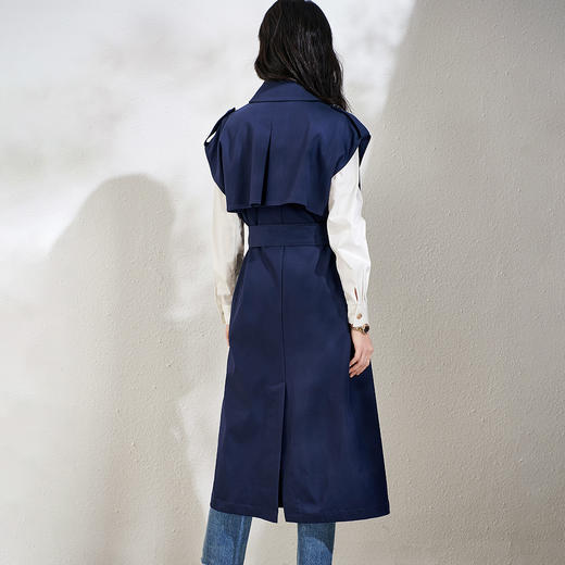 芳外春季新款时尚飒气无袖长款风衣女系带收腰街头风外套1466 商品图4