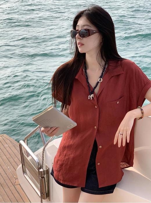 【爆单五天发货！显白又旺财的车厘子红】天丝亚麻翻边短袖衬衫 商品图9