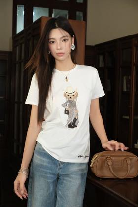 RL高端线原单“老钱风”重磅亮片熊刺绣T恤