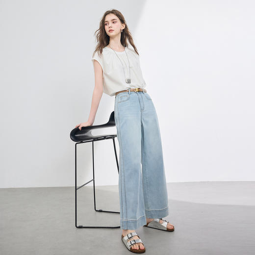 三彩2026夏季新款收腰显瘦牛仔裤九分裤垂感直筒裤休闲裤子M 商品图2