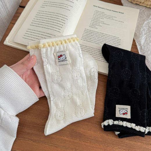 4双一组！春夏卡通kitty猫布标女袜棉袜 彩色泡泡口 轻薄镂空网眼 柔软透气 可爱满分 商品图7