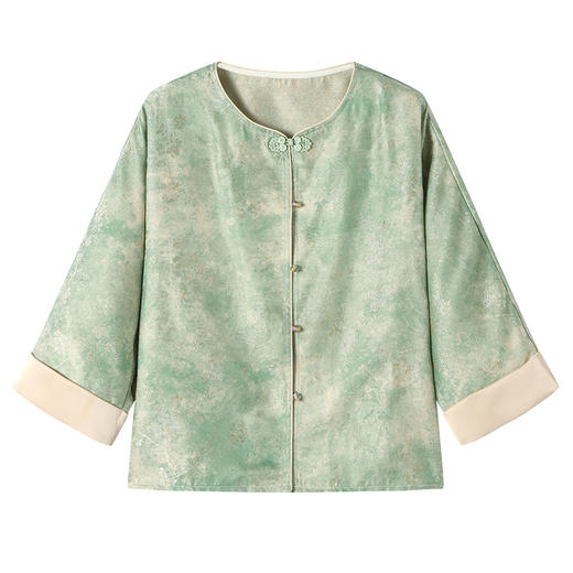 春夏新中式盘扣上衣 人丝提花双面7分袖外套上衣 单件 商品图4