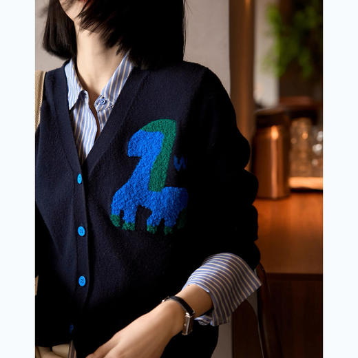 奇妙小马~100%纯山羊绒开衫女重工提花撞色毛衣针织衫CYR260576 商品图0