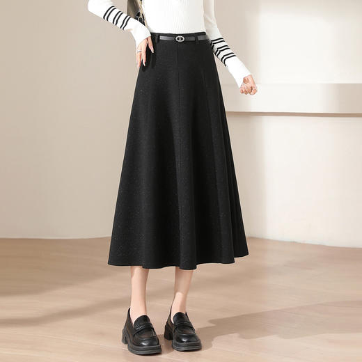 「自」全新升级【铂金会员146/天猫199/差价53】(51203)洛诗琳配腰带亮丝西装半身裙2026春季新款高腰显瘦中长A字裙 商品图1