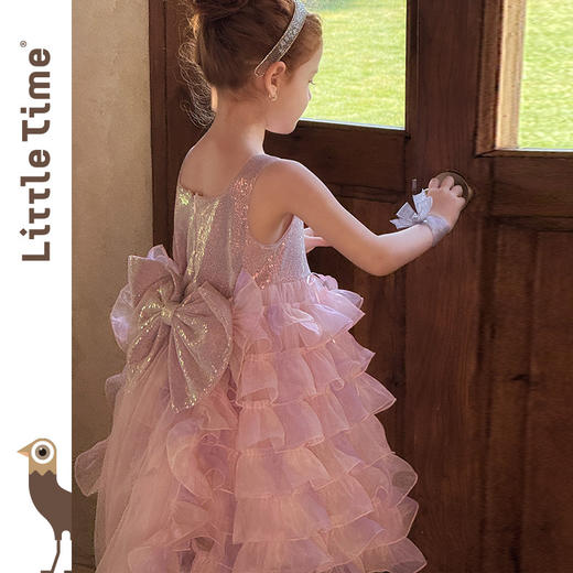 Littletime女童连衣裙夏装2025新款儿童亮片拖尾公主裙生日礼服裙 商品图4