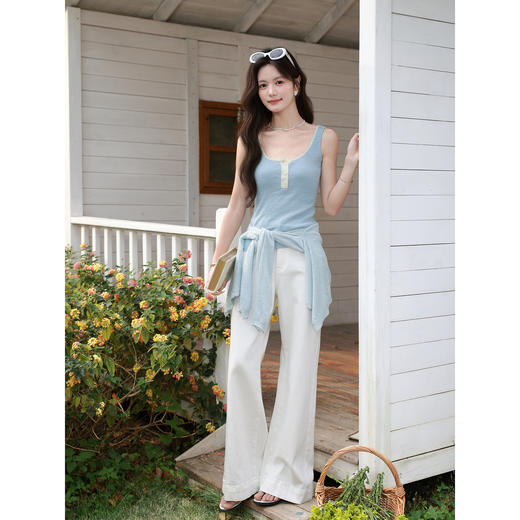 鹿向南「泡泡初恋」蓝色吊带背心女2026春夏撞色针织显瘦内搭上衣 商品图2