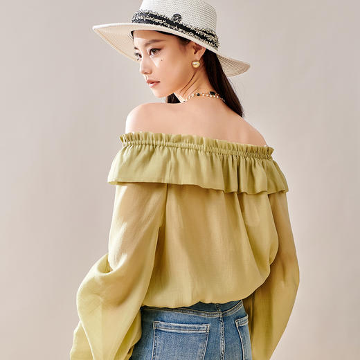 芳外新款设计感优雅气质衬衫时尚花边露肩上衣女8T23CC0943 商品图3