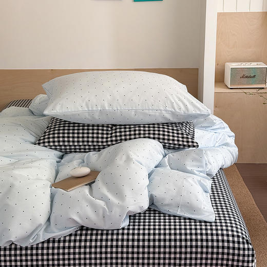 ins风~简约全棉水洗棉四件套纯棉四季波点格子少女心亲肤柔软被套罩 商品图1