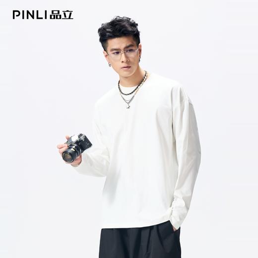 PINLI品立2026春季新款男士宽松打底上衣圆领落肩索罗娜长袖T恤潮GD262111021 商品图3