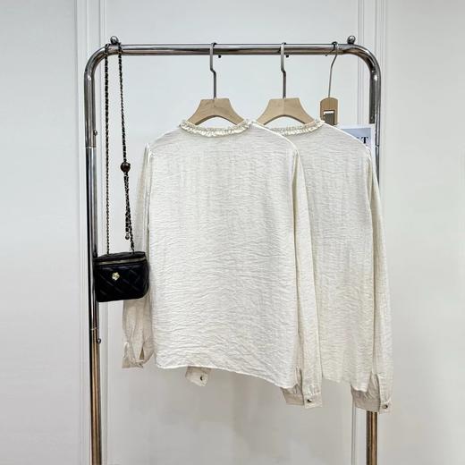 F031001早春新款法式气质百搭亚麻木耳边立领长袖衬衫 商品图2