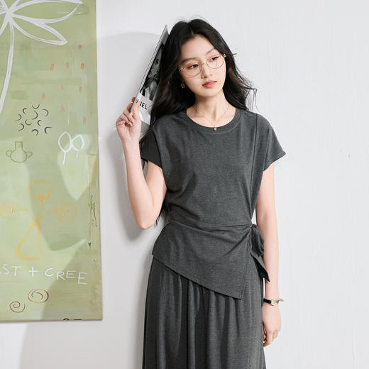 三彩2026夏季新款设计感套装圆领T恤上衣半身裙A字长裙两件套S 商品图2