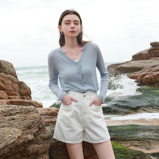 【100棉】三彩2026夏季新款休闲牛仔裤高腰短裤直筒裤显瘦热裤M 商品图2