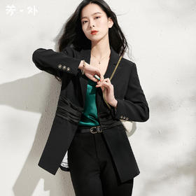 剩S/M/L/XL 芳外新款通勤休闲黑色修身西装薄款褶皱拼接长袖外套8T22AX0245