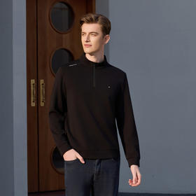 半身缘男装  春季黑色莫代尔半拉链保暖T恤261312M01110208