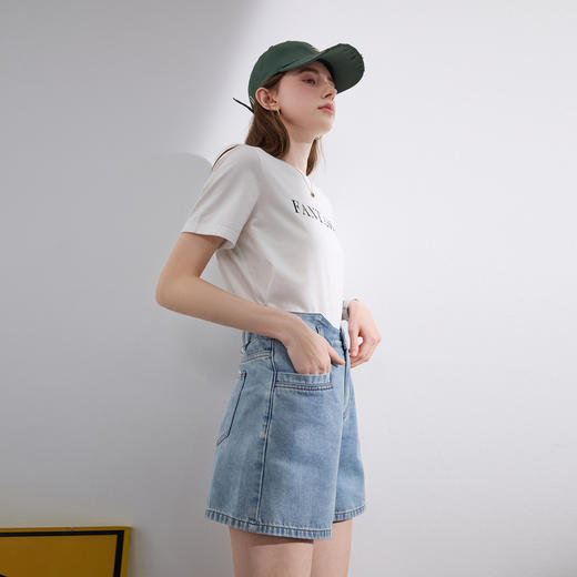 【100棉】三彩2026夏季新款休闲牛仔裤高腰短裤直筒裤显瘦热裤M 商品图1