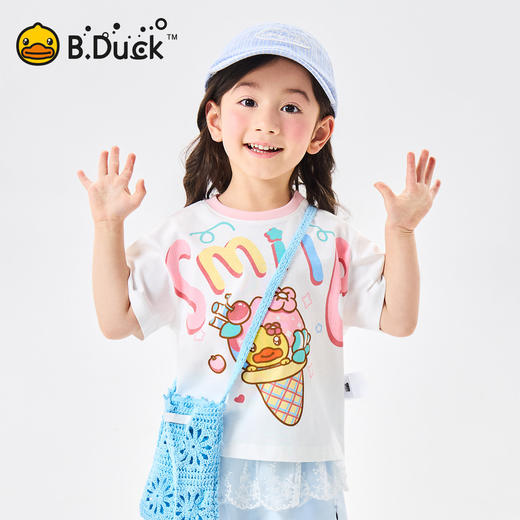 [驱蚊抗菌]bduck小黄鸭童装女童T恤儿童短袖夏装宝宝纯棉上衣90-150 FF2701072 商品图0
