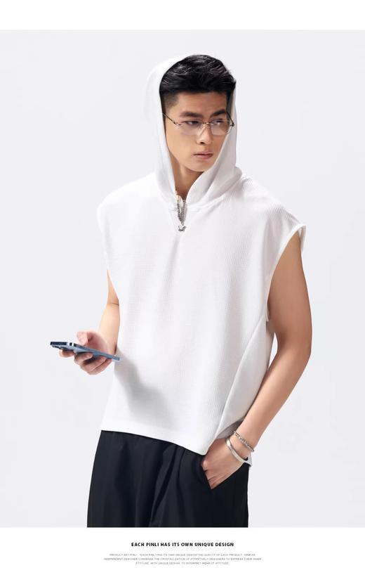 PINLI品立2026夏季新款宽松连帽无袖T恤纯色上衣男潮GD262111011 商品图14