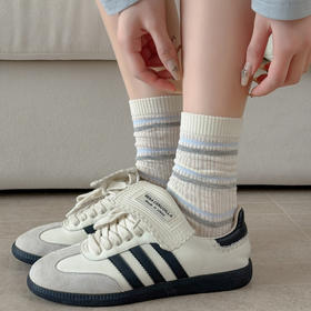 5双一组！miu系风春夏无骨中筒袜  灰兰色系搭配+蝴蝶结卡通刺绣 轻薄镂空网眼堆堆袜棉袜