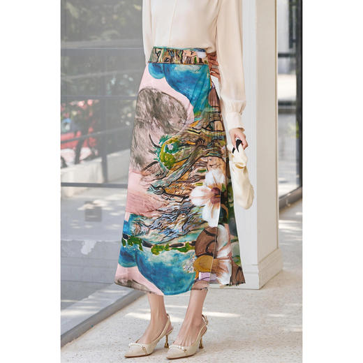 剩S/M/L 米思阳2025春季新款时尚水墨印花半身裙设计感度假穿搭裙子女5450 商品图3