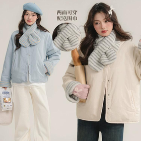 【北海道风两穿羊羔毛棉服外套 赠围巾】怎么穿都有面 冬季韩系两面棉衣棉服
