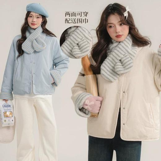 【北海道风两穿羊羔毛棉服外套 赠围巾】怎么穿都有面 冬季韩系两面棉衣棉服 商品图0