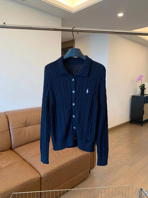 F031049早春POLO翻领绞花编织针织纽扣开衫外套 商品图7