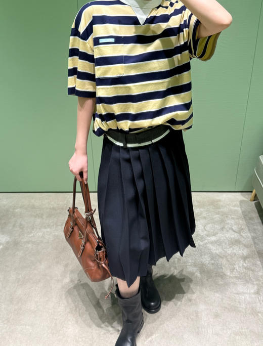 普拉达 新款藏青色中长款百褶裙 商品图4