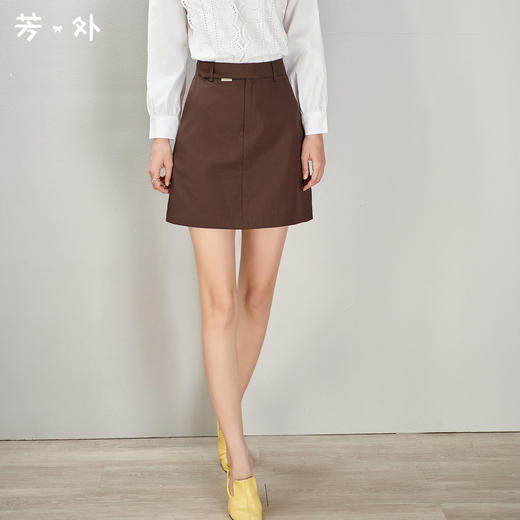 剩S/M/L 芳外春季新款纯色简约A字半身裙显腿长通勤百搭OL风短裙1370 商品图0