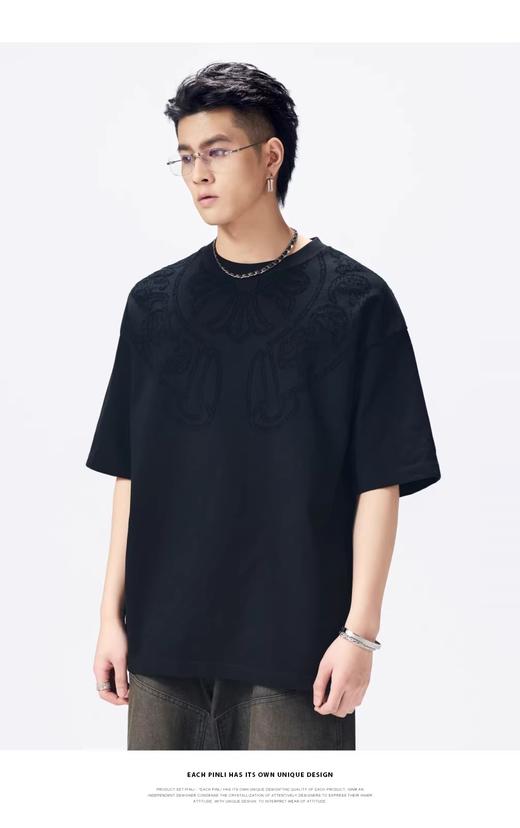 PINLI品立2026夏季新款男士宽松圆领激光烧花短袖T恤休闲上衣潮牌GD262111016 商品图3