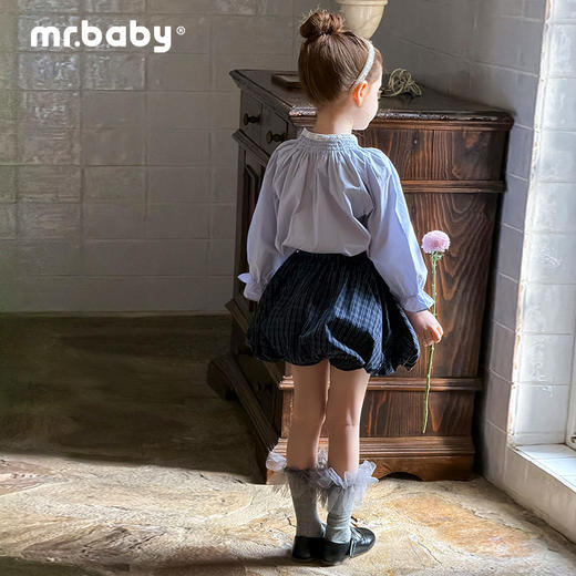 mr.baby春夏韩式复古甜心风灯笼袖木耳边衬衫女童百搭学院上衣 商品图4