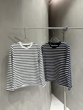 点此购买 哈吉斯春秋季女士宽松撞色条纹打底内搭纯棉长袖T恤 ss 341790