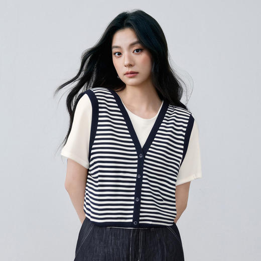 【商场同款】诗凡黎天丝假两件针织衫25秋新款短袖上衣3G7131521 商品图2