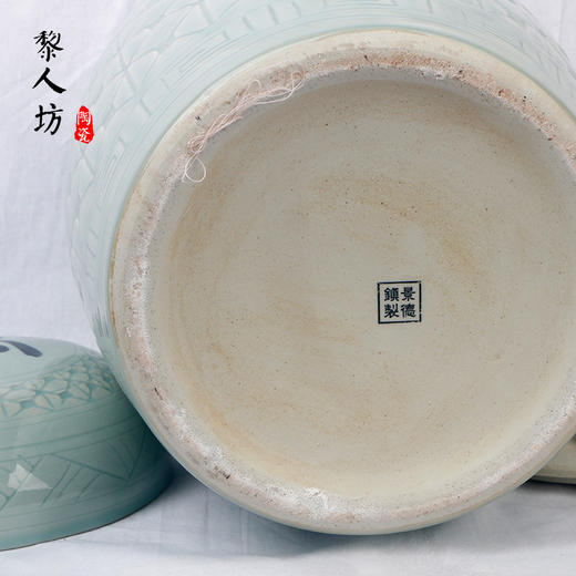 双层盖大号骨灰罐 福禄双全直身大口影青陶瓷捡骨罐 商品图4